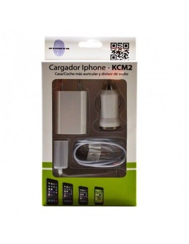 CARGADOR IPHONE CASA/COCHE + AURICULAR KCM2