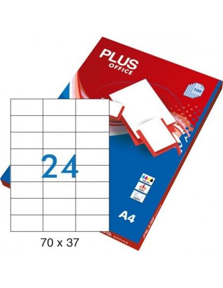 Plus Office Etiquetas Autoadhesivas 70mmx37mm Cantos Rectos 24xhoja 100 Hojas