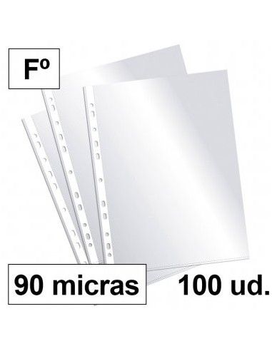 Plus Office Fundas Multitaladro Folio Cristal 90 Micras (Caja de 100 fundas)