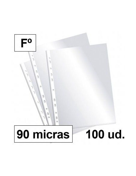 Plus Office Fundas Multitaladro Folio Cristal 90 Micras (Caja de 100 fundas)
