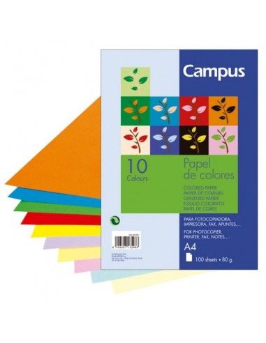 Campus Papel A4 80g 100 Hojas 10 Colores Surtidos