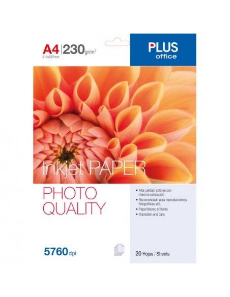 Plus Office Papel Fotográfico A4 Inkjet Paper 5760 Dpi 230g 20 Hojas