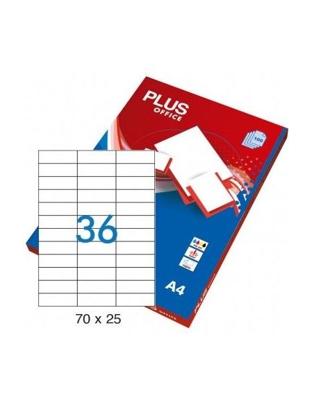 Plus Office Etiquetas Autoadhesivas 70mmx25mm Cantos Rectos 36xhoja 100 Hojas