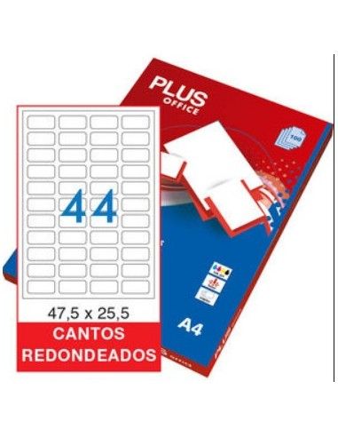 Plus Office Etiquetas Autoadhesivas 48.5X25.4 blancas Cantos Redondos 44xhoja 100 Hojas
