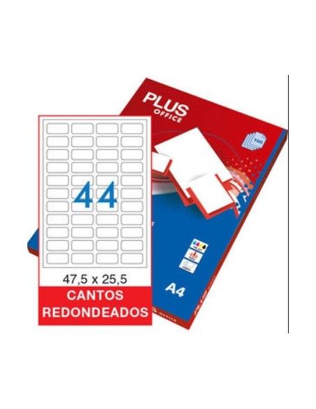 Plus Office Etiquetas Autoadhesivas 48.5X25.4 blancas Cantos Redondos 44xhoja 100 Hojas