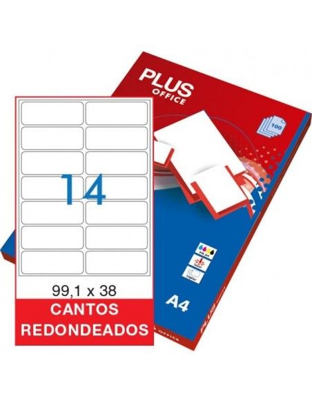 Plus Office Etiquetas Autoadhesivas 99,1mmx38mm Cantos Redondeados 14xhoja 100 Hojas