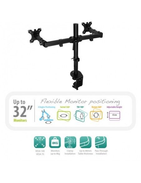 Ewent EW1512 soporte para monitor 81,3 cm (32") Abrazadera Negro