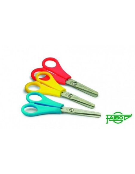 TIJERA ESCOLAR EMPUÑADURA PLASTICO CON HOJA EN ACERO INOXIDABLE Y PUNTA ROMA 13 CM. FAIBO