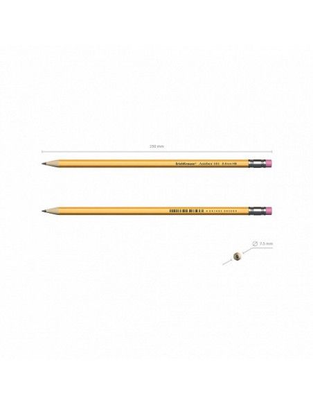 LÁPIZ DE GRAFITO HEXAGONAL CON GOMA DE BORRAR AMBER 101 HB ERICH KRAUSE