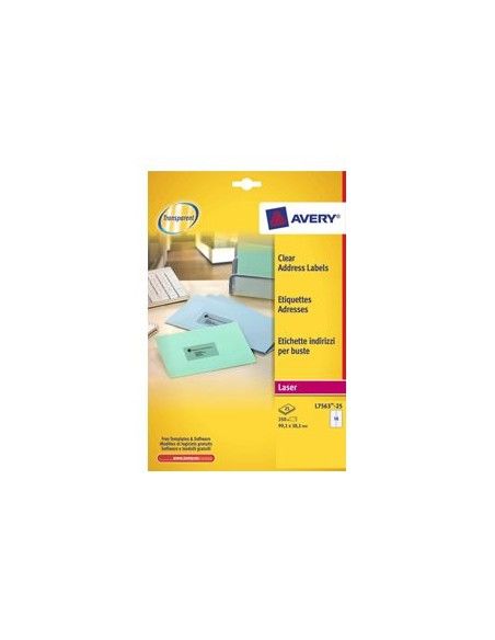 AVERY Etiquetas laser Quickpeel Caja 25 hojas 350 ud 99,1x38,1 Transparentes L7563-25