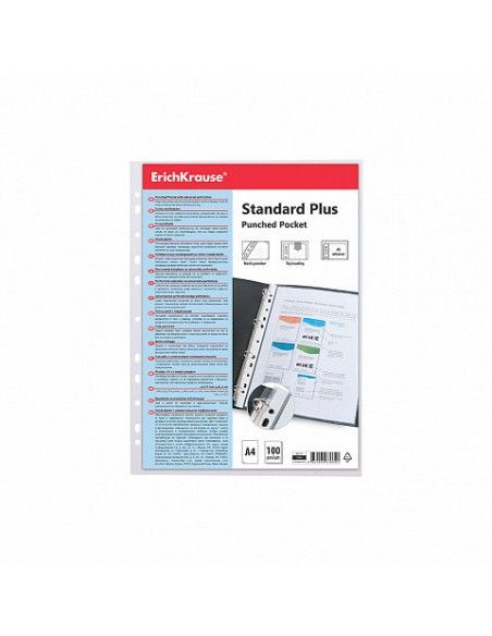 ERICH KRAUSE SET DE 100 FUNDAS MULTITALADRAS FIZZY CLEAR, 40 MCM, A4, TRANSPARENTE 46701