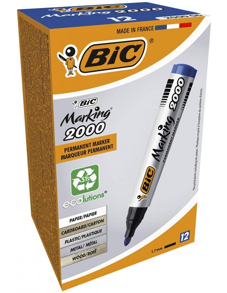 BIC MARCADOR PERMANENTE 2000 PUNTA REDONDA TRAZO 1,7MM AZUL