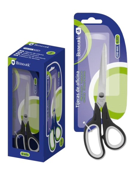 TIJERAS DE OFICINA EN ACERO INOXIDABLE 210 MM. EN BLISTER BISMARK