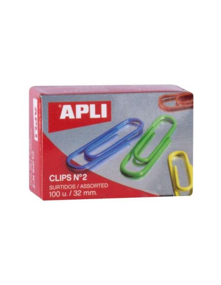 Apli Pack de 100 Clips nº2 32 mm - Colores Surtidos