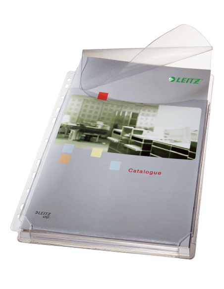 BOLSA 5 FUNDAS FUELLE CON SOLAPA MULTITALADRO GRAN CAPACIDAD FORMATO A4 170 MICRAS PVC TRANSPARENTE LEITZ
